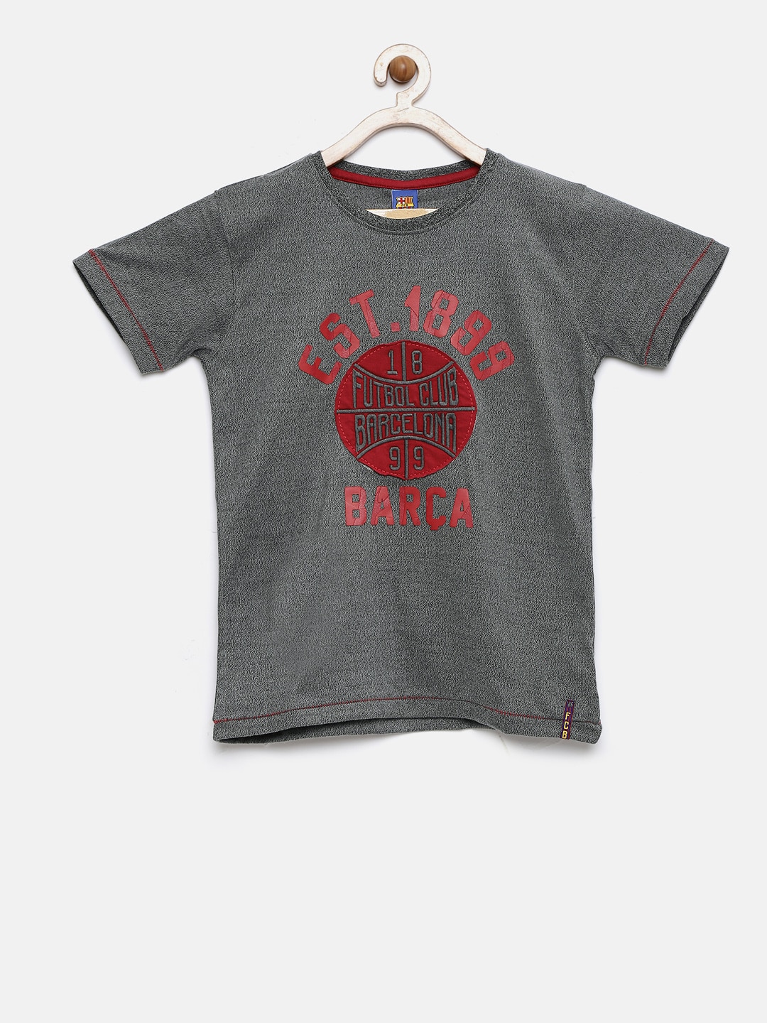 FC Barcelona Boys Charcoal Grey Printed Round Neck T-shirt