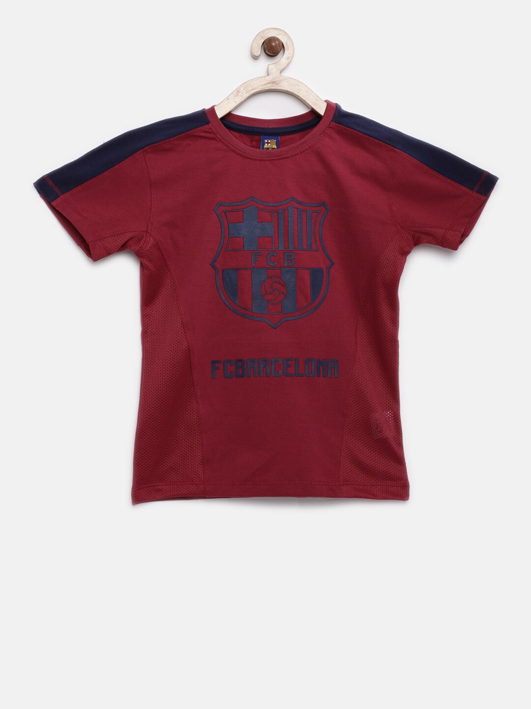 FC Barcelona Boys Maroon Printed Round Neck T-shirt