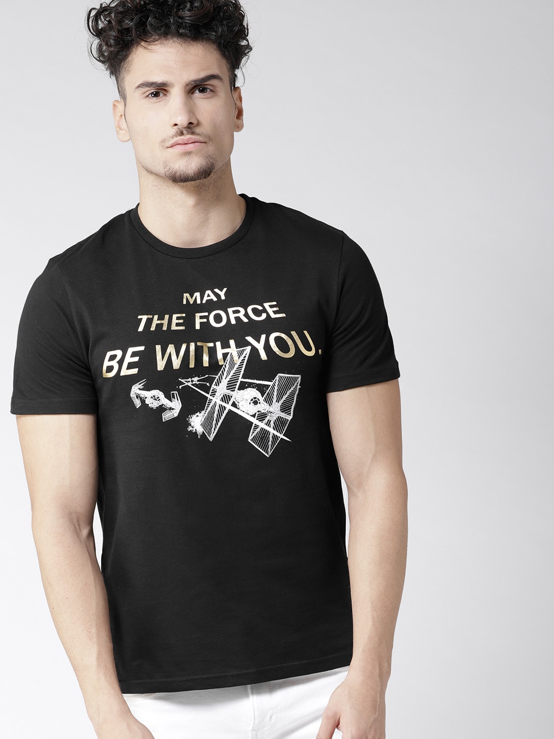 Celio Star Wars Men Black Printed Round Neck T-shirt