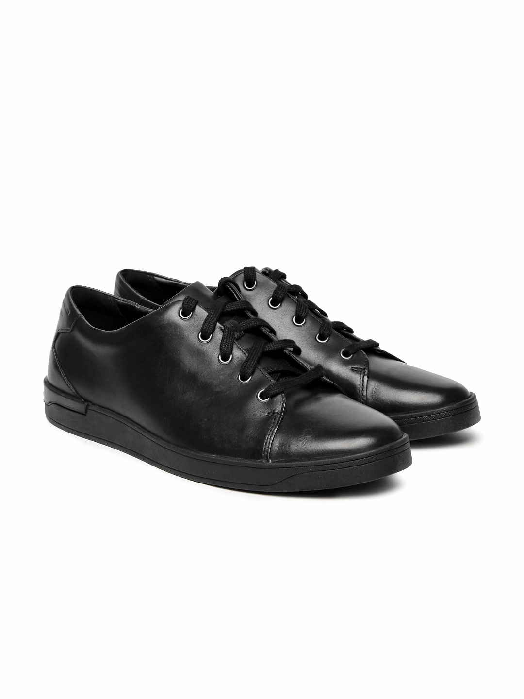 Clarks Men Black Stanway Lace Leather Sneakers