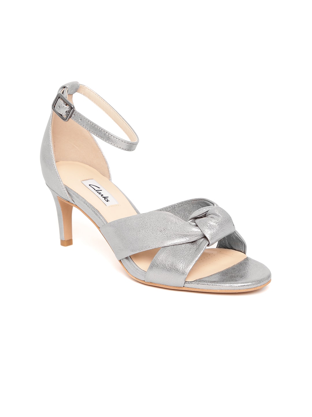 Clarks Women Silver-Toned Leather Solid Sandals