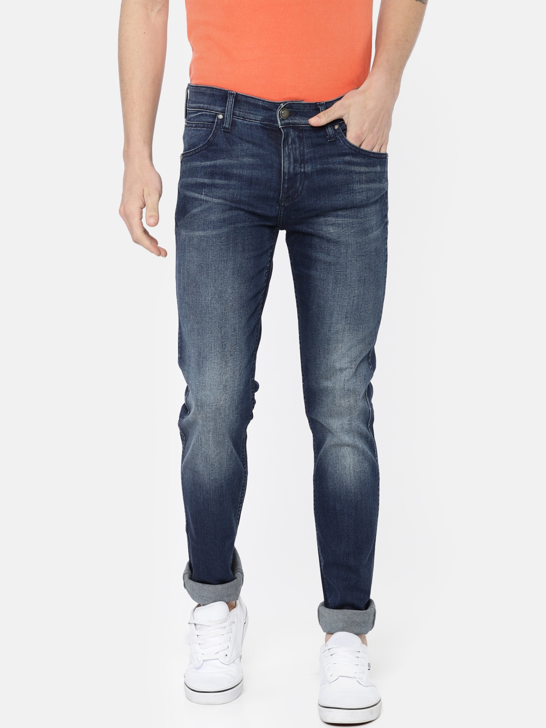 Navy Blue Washed Sculpted Skinny Fit Jeans