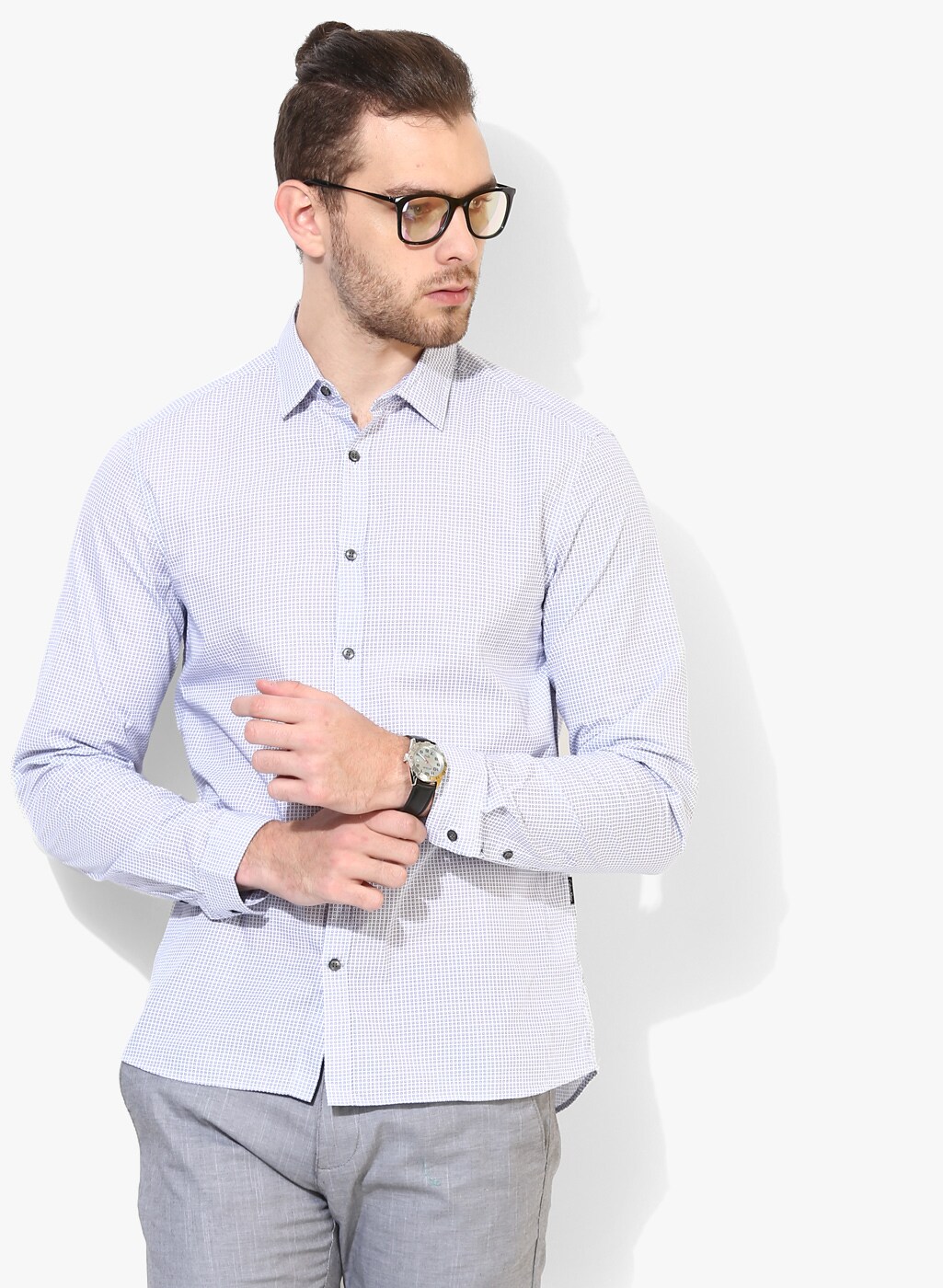 Off White Textured Regular Fit Formal Shirt