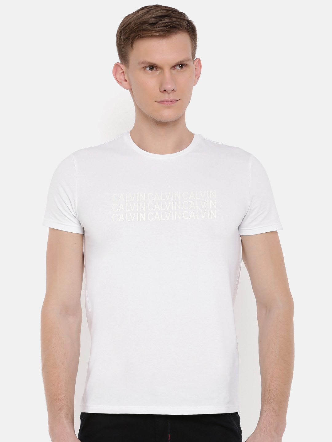 Calvin Klein Jeans Men White Printed Slim Fit Round Neck T-shirt