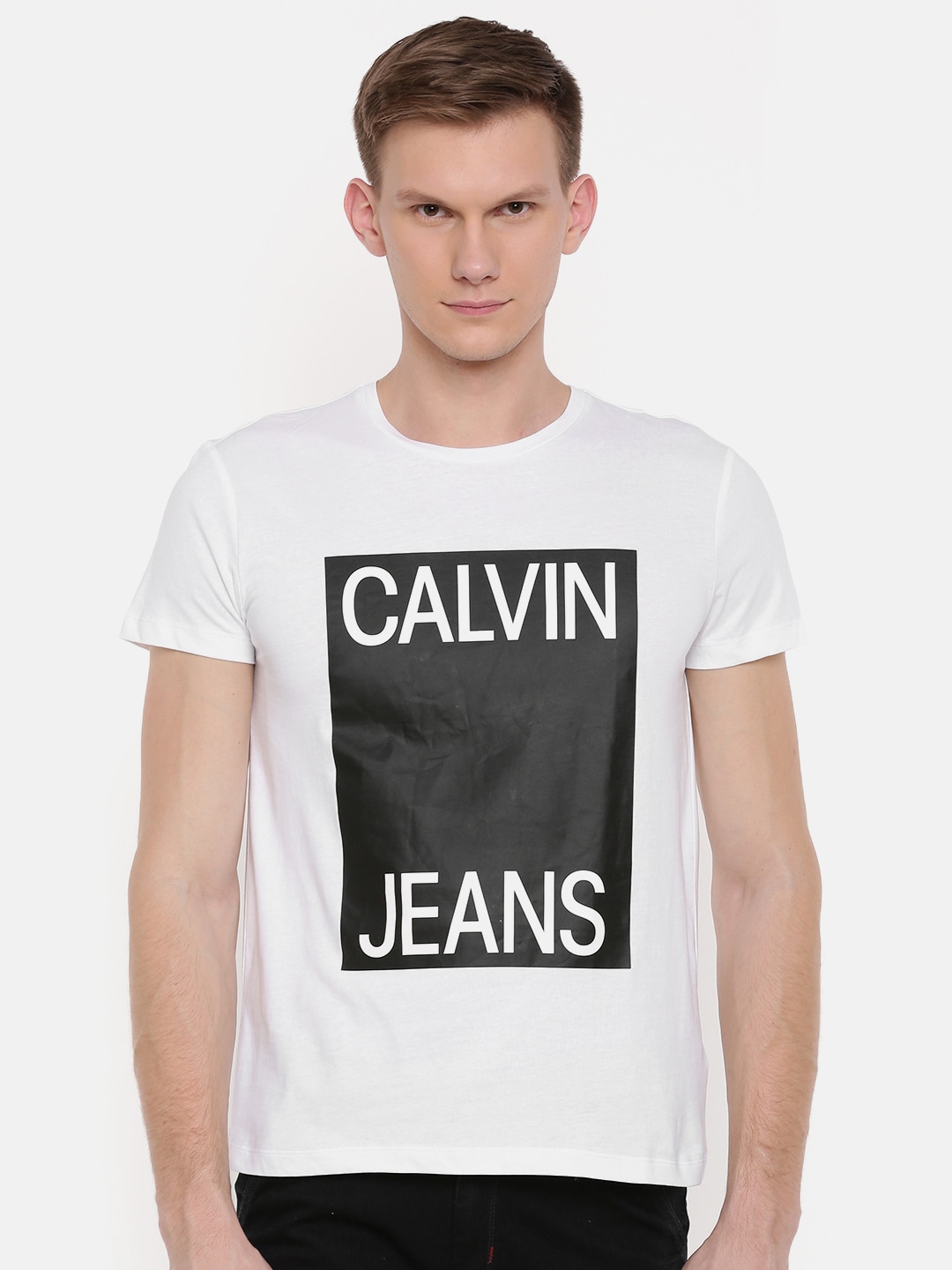 Calvin Klein Jeans Men White Printed Round Neck T-shirt