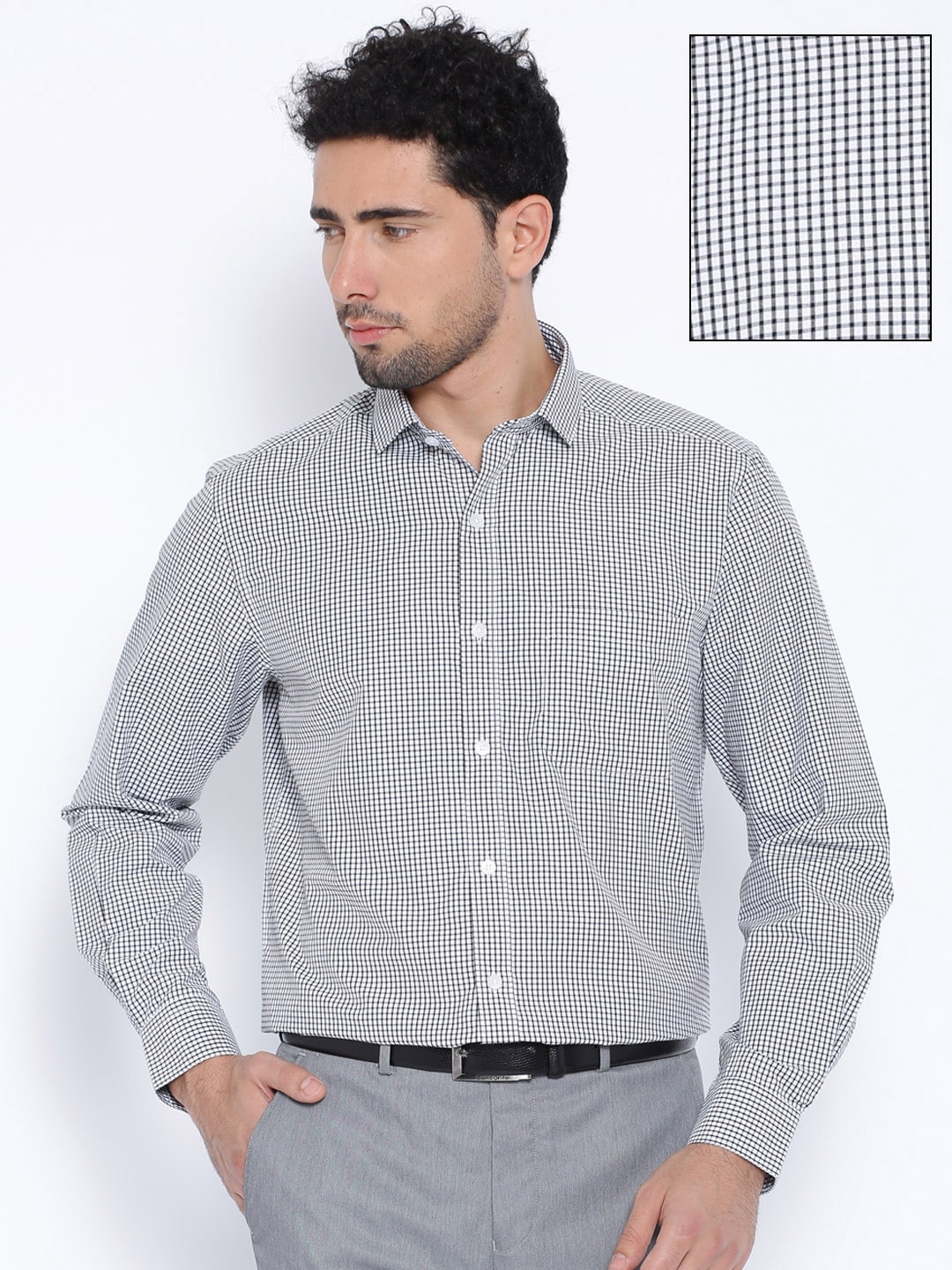 CODE by Lifestyle Men White  Black Checked Formal Shirt