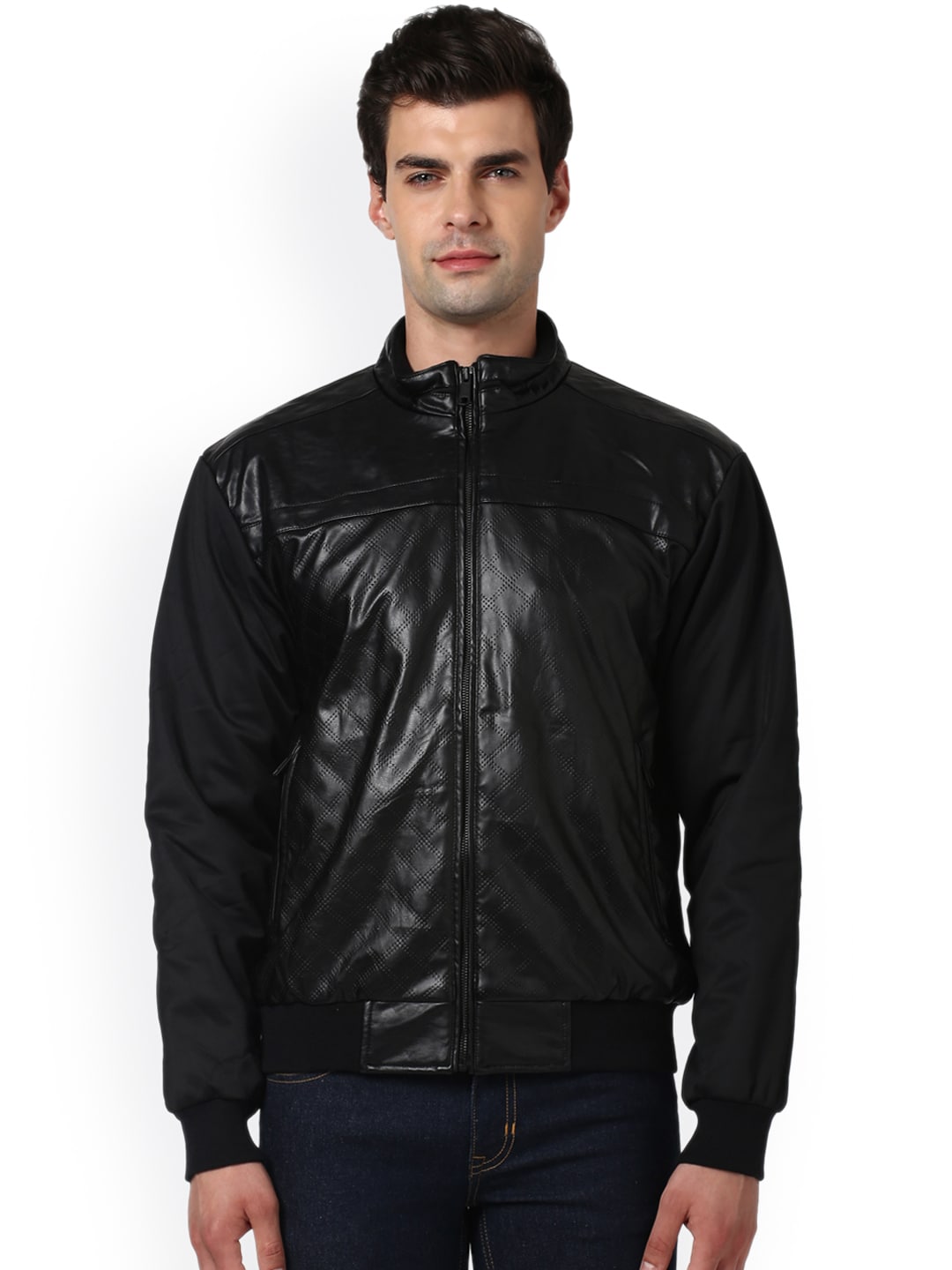 ColorPlus Men Black Solid Biker Jacket