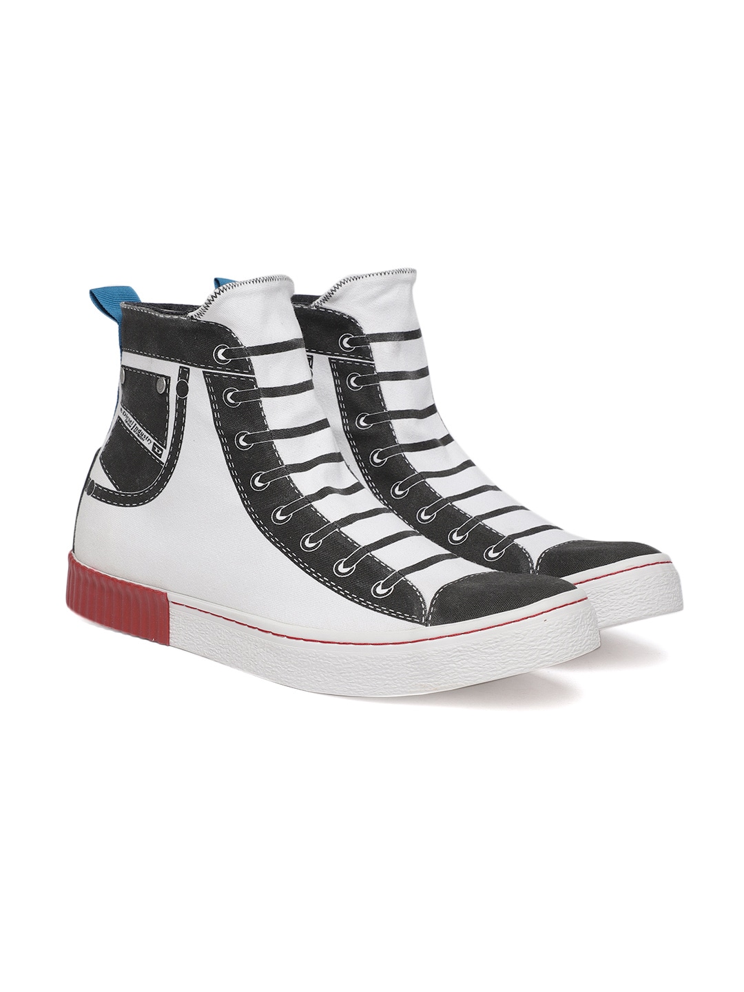 DIESEL Men White Printed Mid-Top Sneakers