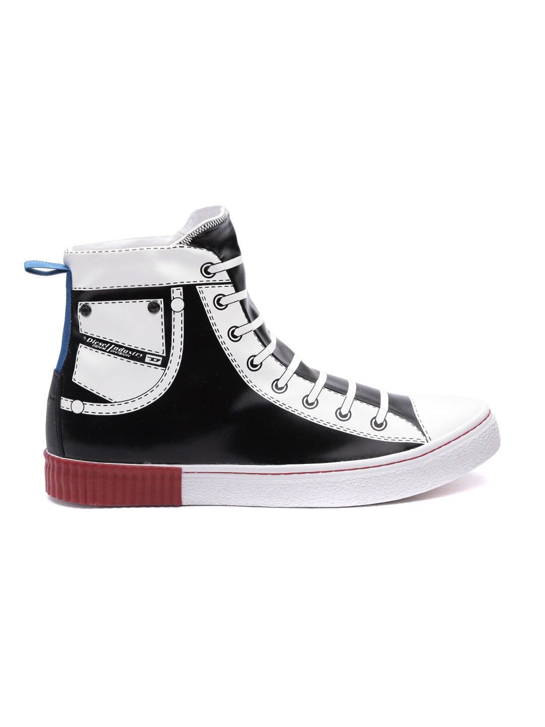 DIESEL Men Black  White Printed Mid-Top Slip-On Sneakers