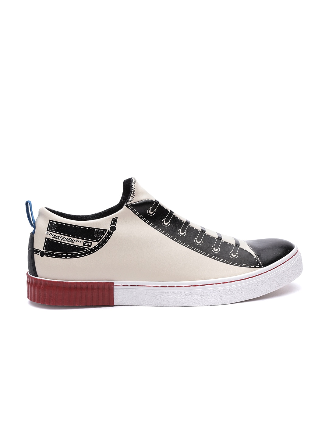 DIESEL Men Beige  Black Printed Slip-On Sneakers