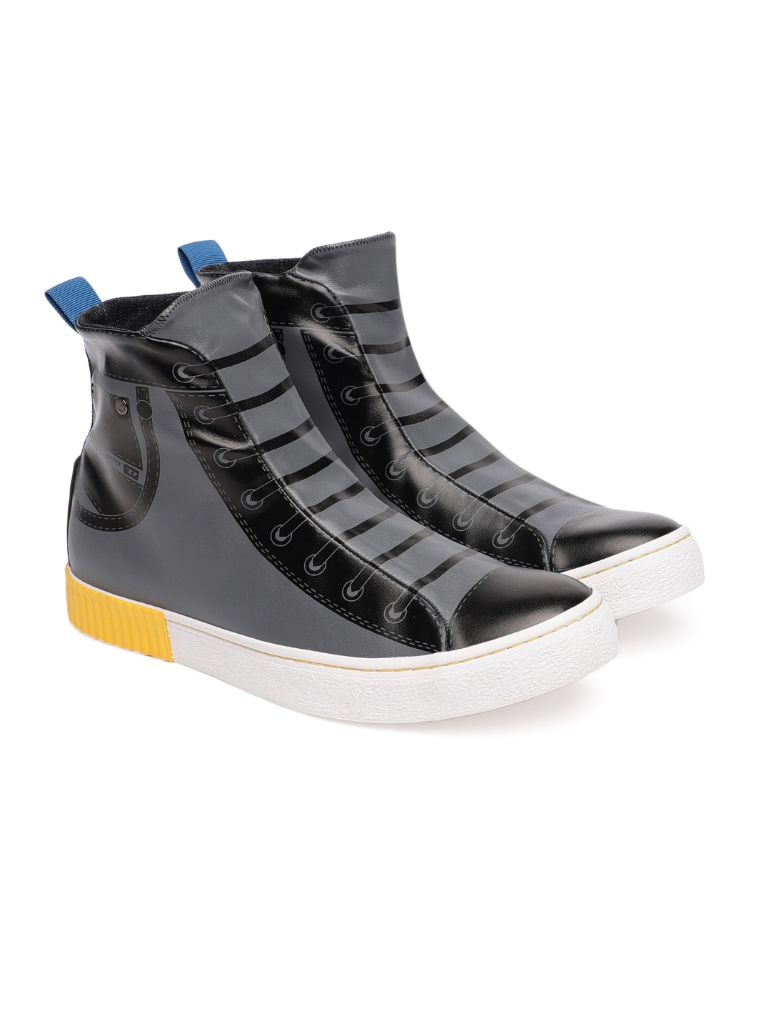 DIESEL Men Grey  Black Printed Mid-Top Slip-On Sneakers