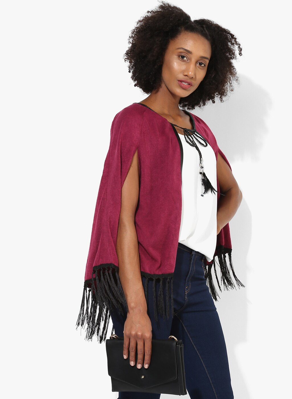 Deal Jeans Fuchsia Solid Shrug