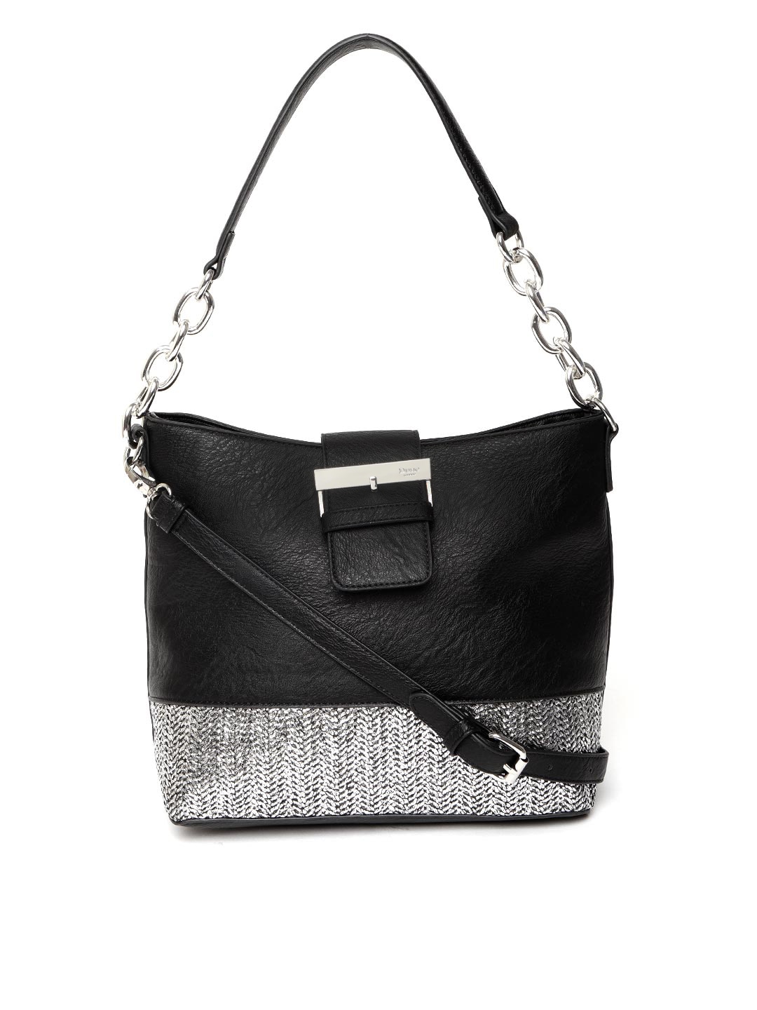 Dune London Black  Silver-Toned Colourblocked Shoulder Bag