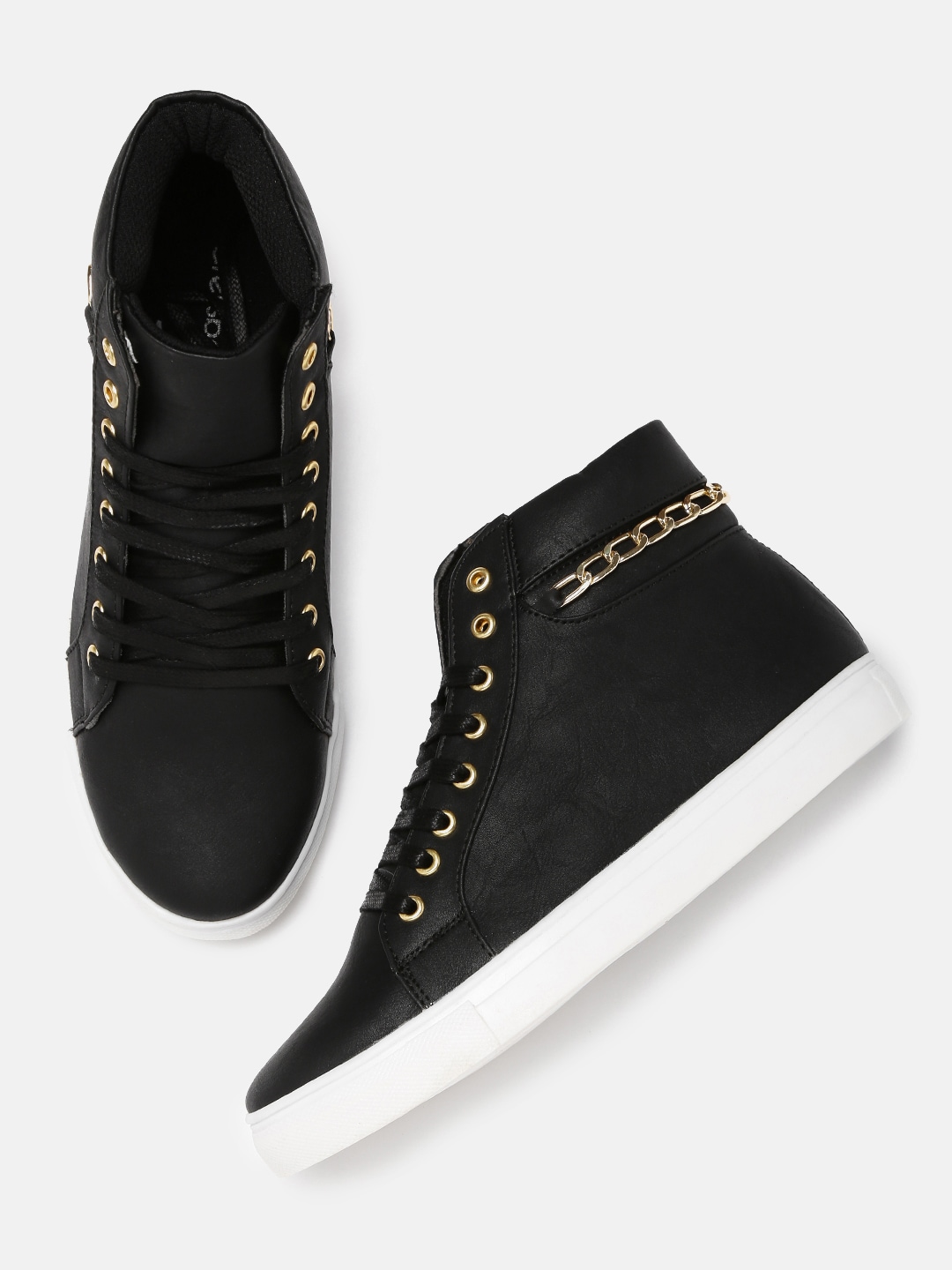 DressBerry Women Black Solid Mid-Top Sneakers