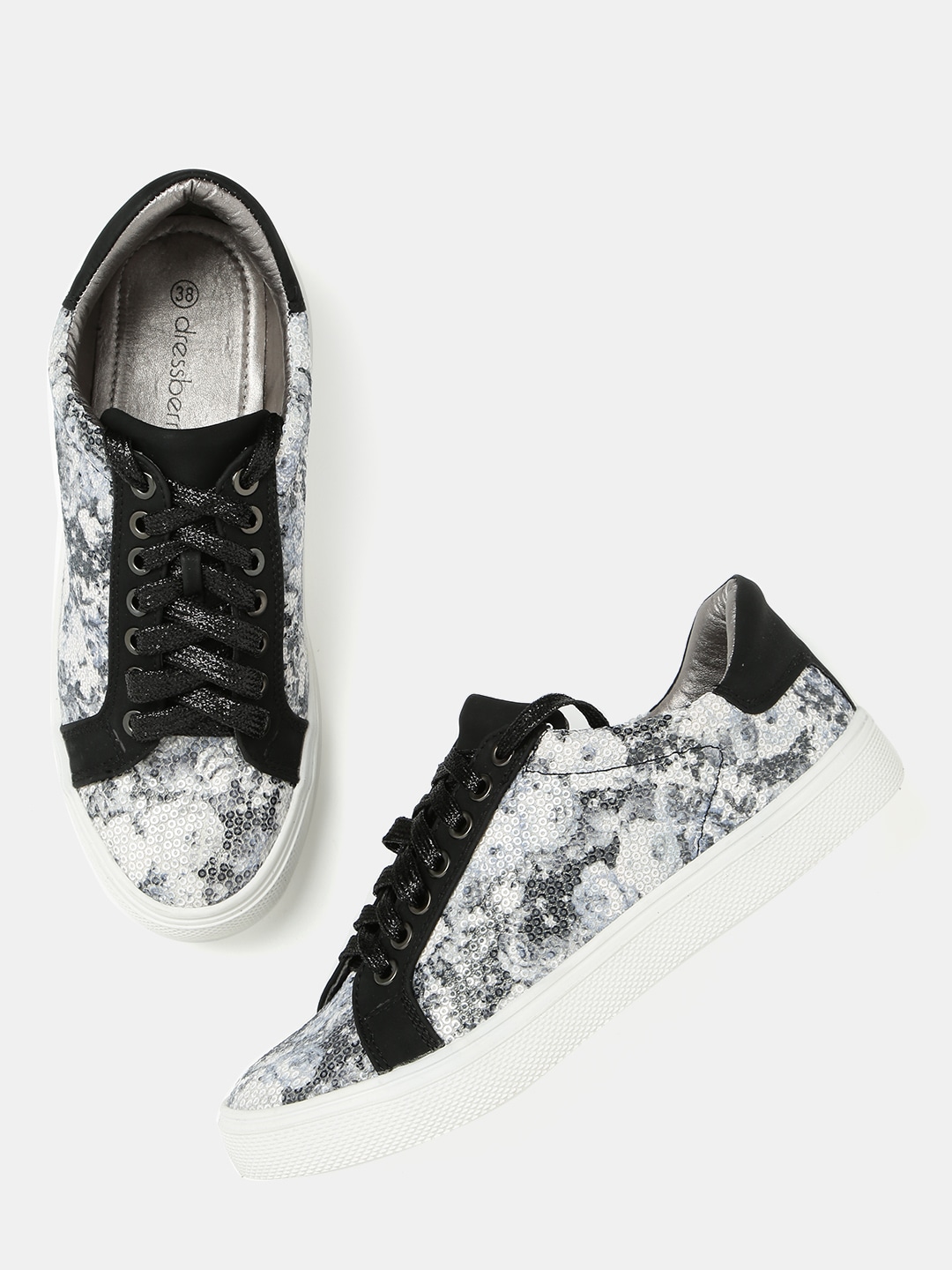 DressBerry Women Black  Off-White Printed Sneakers