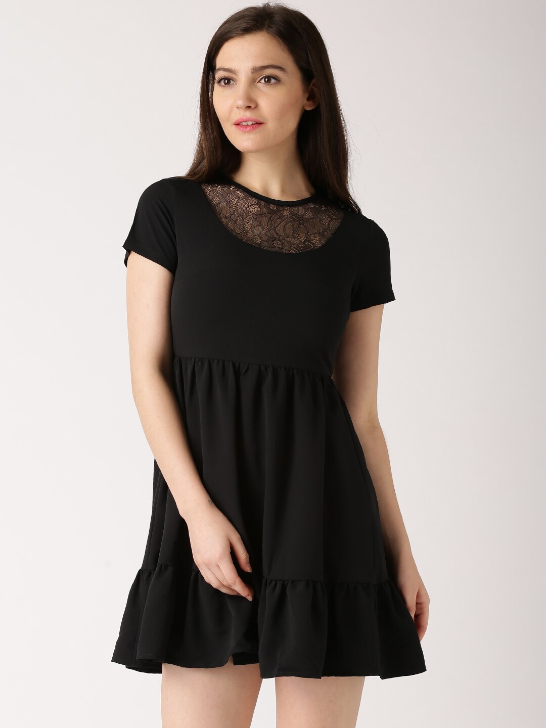 DressBerry Black Polyester Fit  Flare Dress