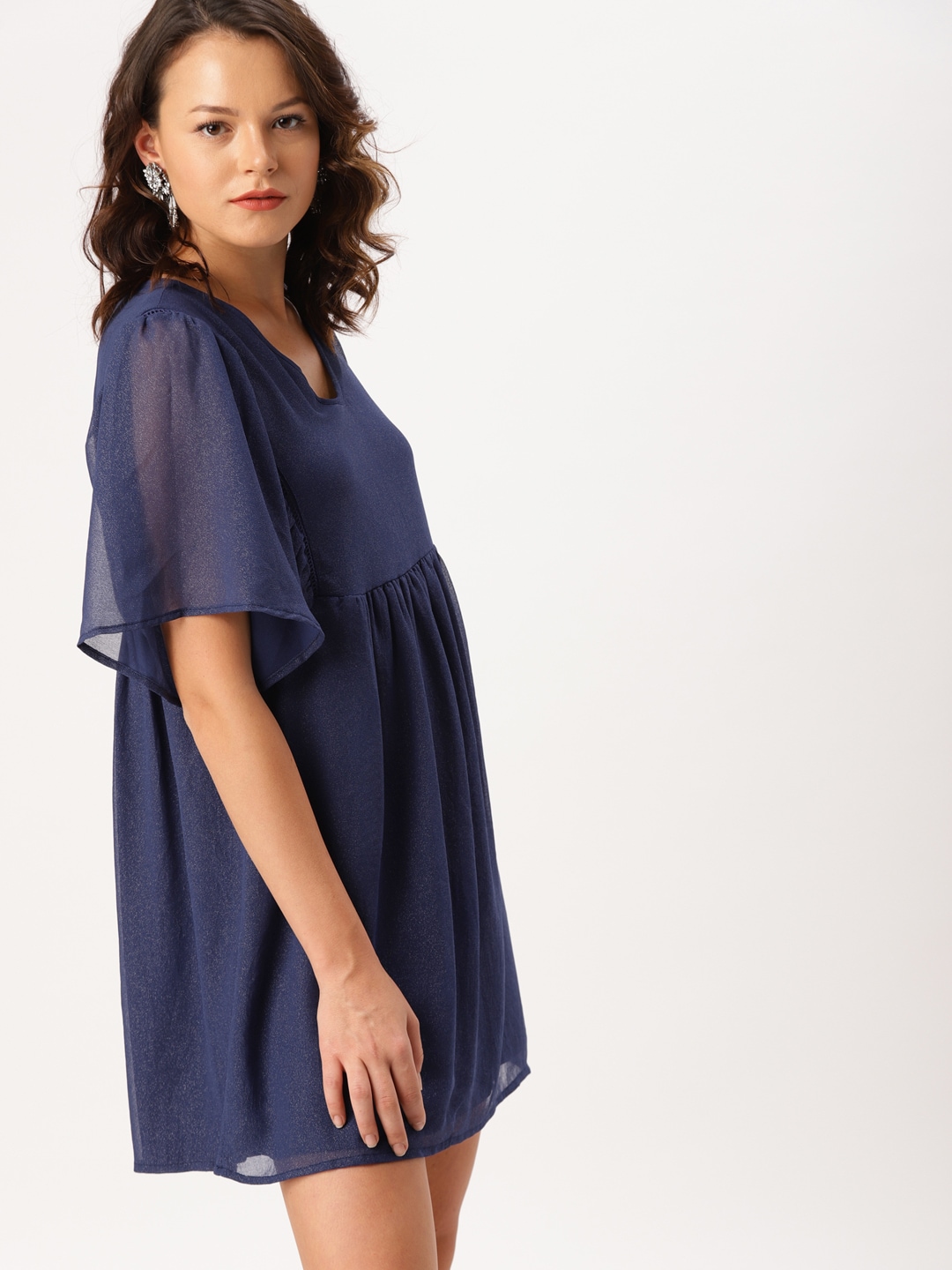 DressBerry Women Navy Blue Shimmer A-Line Dress