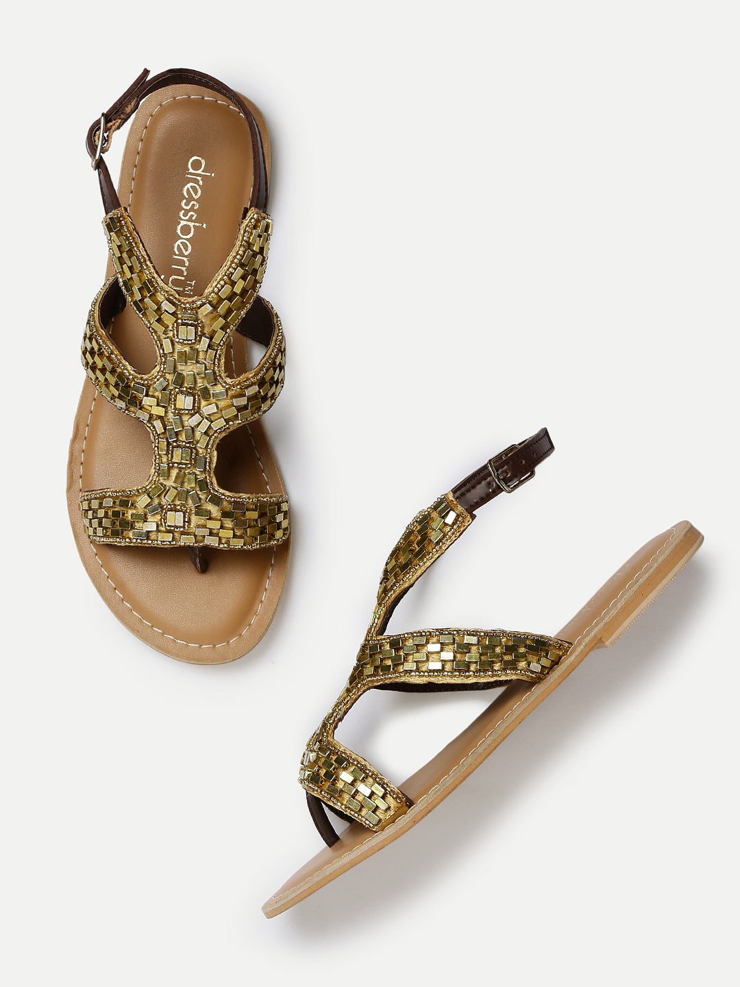 DressBerry Women Gold-Toned  Brown Beaded Flats