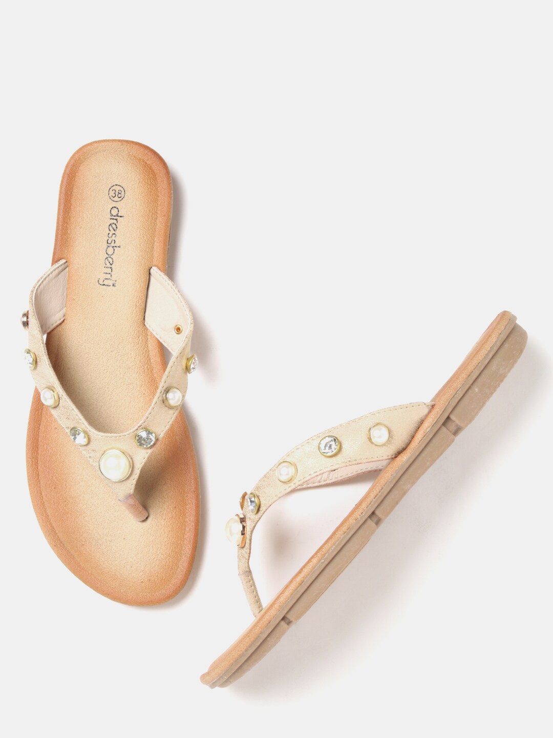 DressBerry Women Gold-Toned Embellished Flats