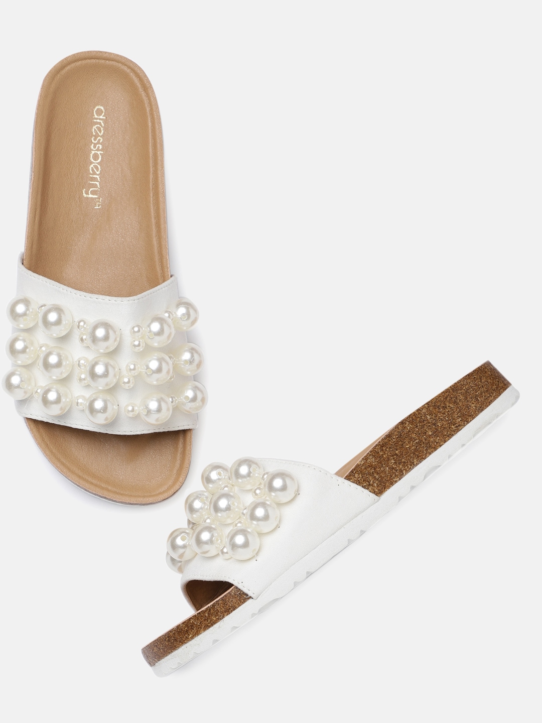 DressBerry Women White Embellished Open Toe Flats