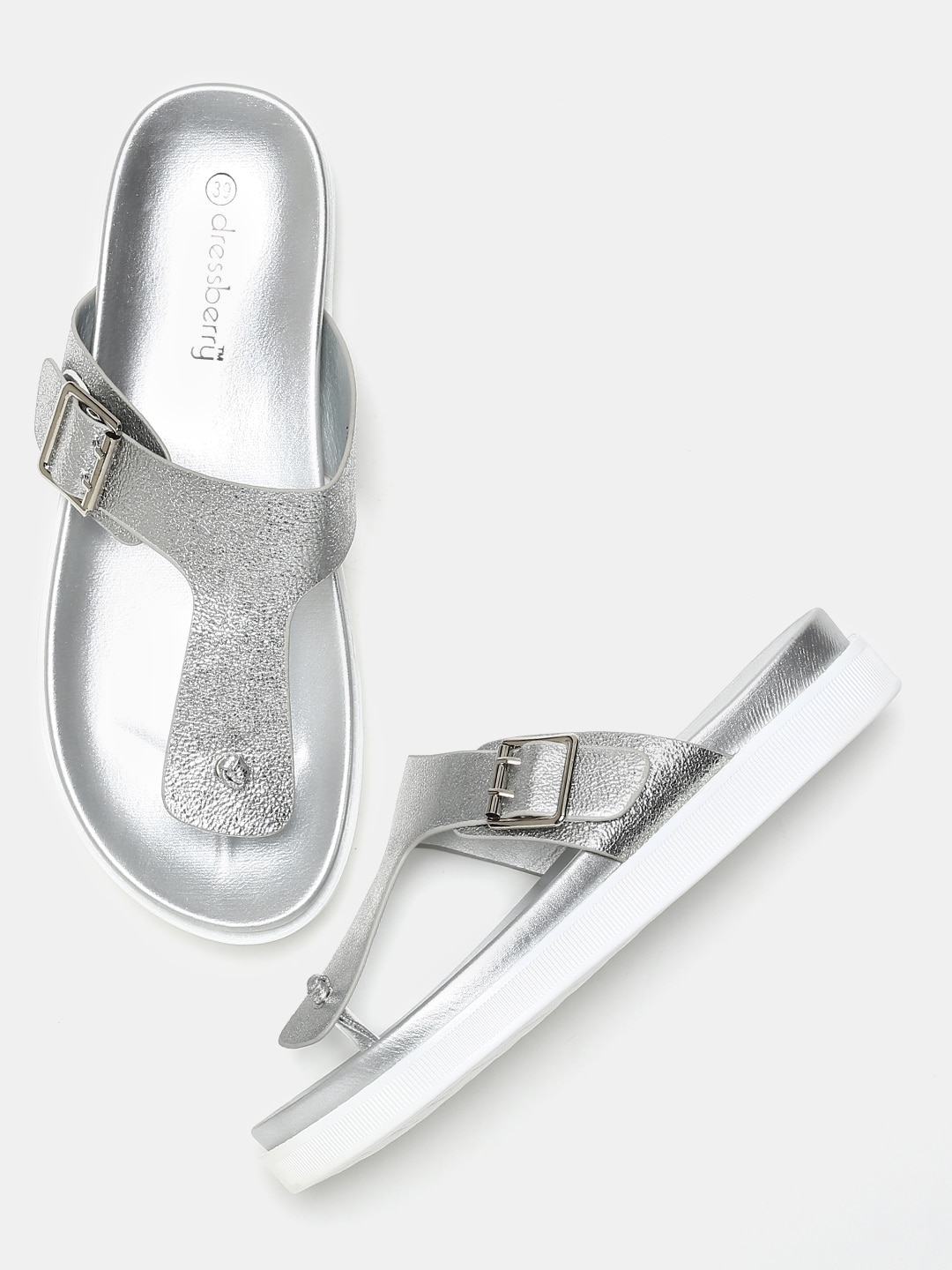 DressBerry Women Silver-Toned Solid Open-Toe Flats