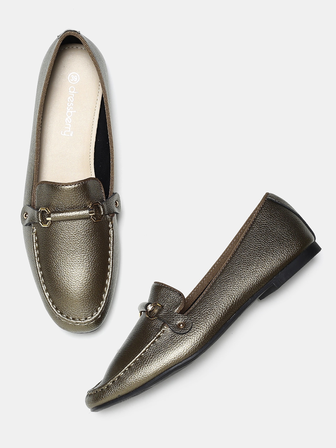 DressBerry Women Bronze-Toned Loafers