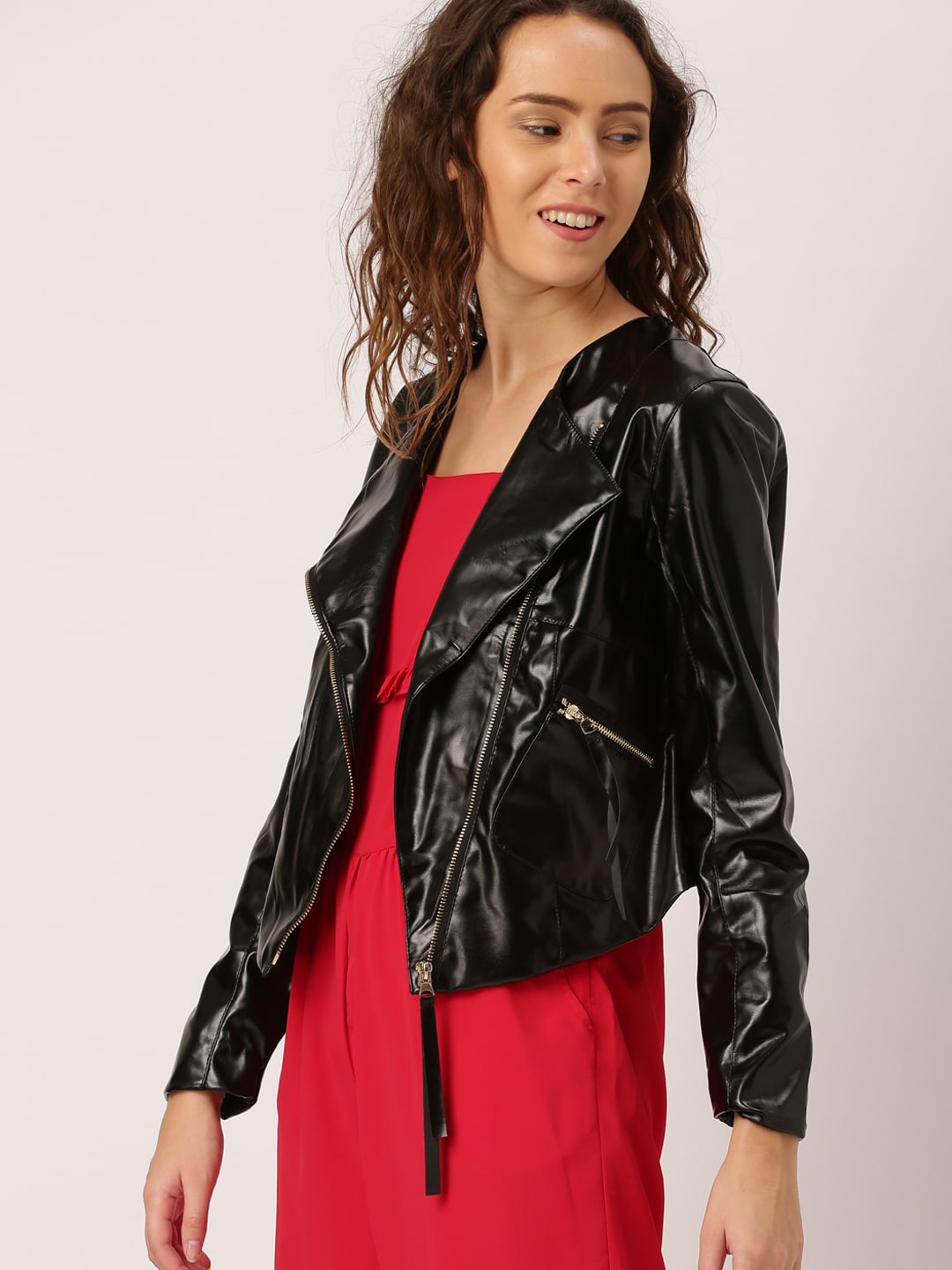 DressBerry Women Black Solid Biker Jacket