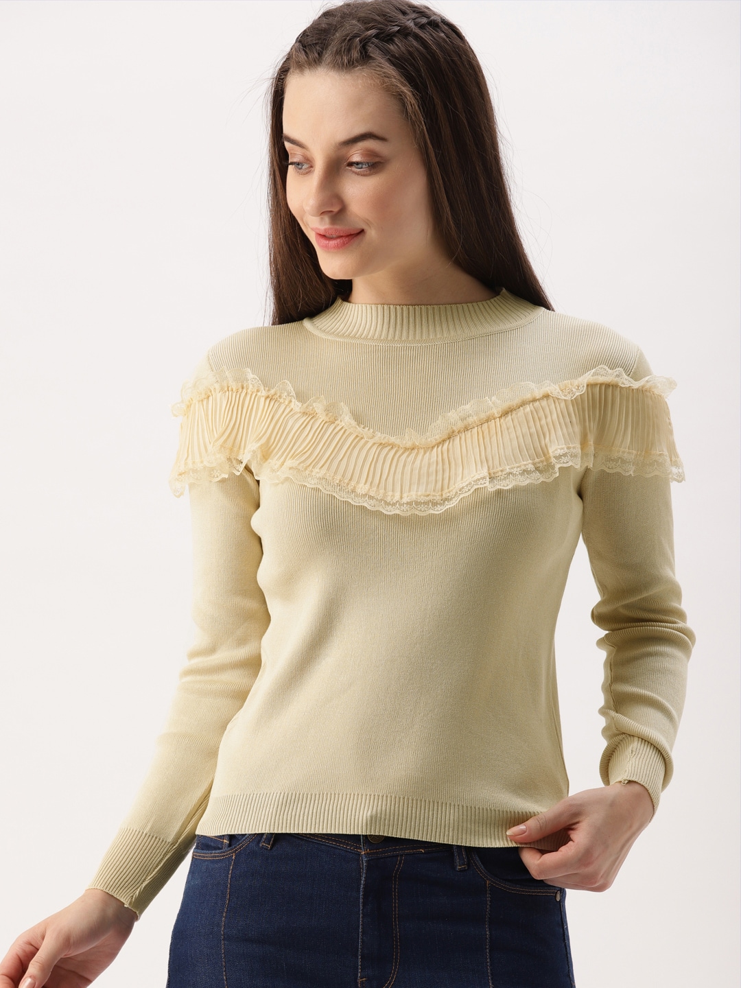 DressBerry Women Beige Solid Pullover