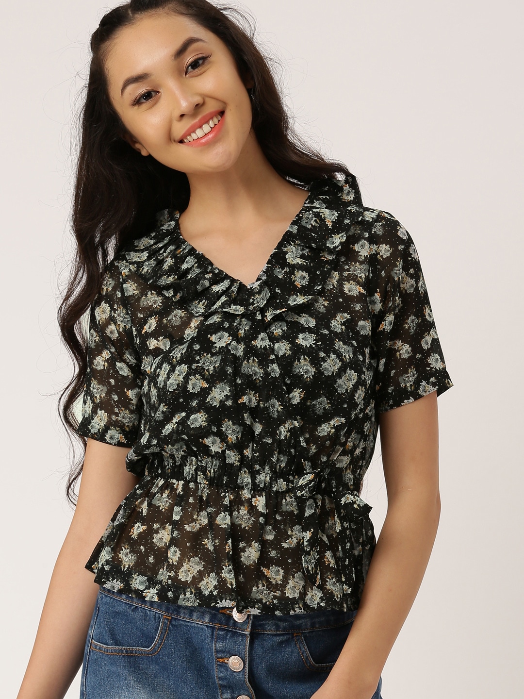 DressBerry Women Black Printed Top