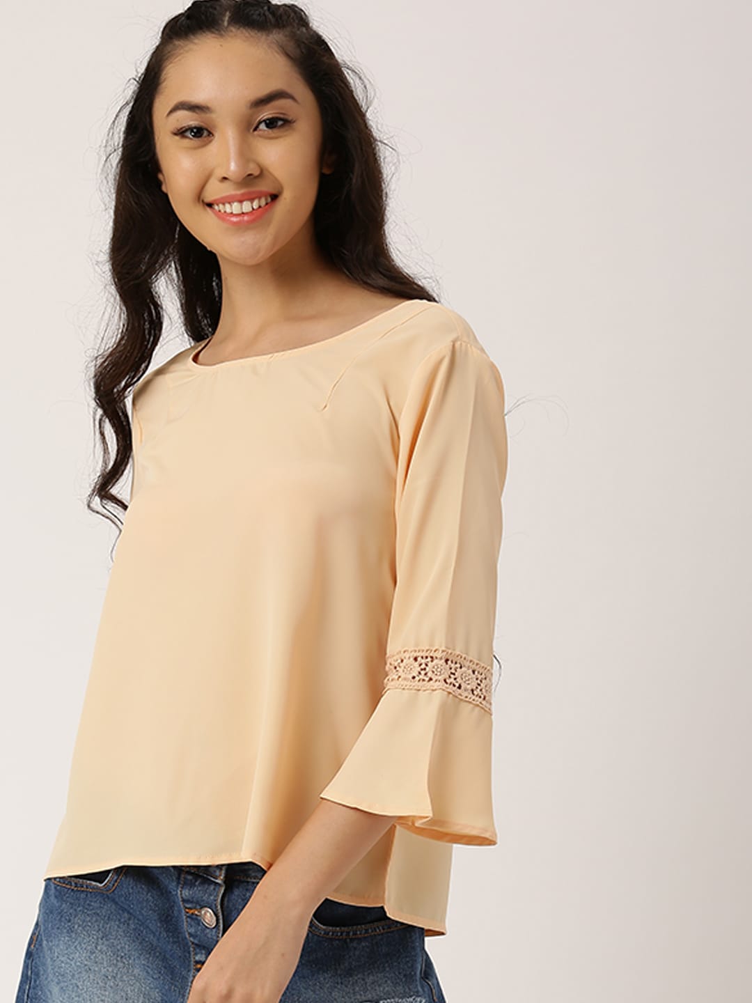 DressBerry Women Peach Solid Styled Back Top