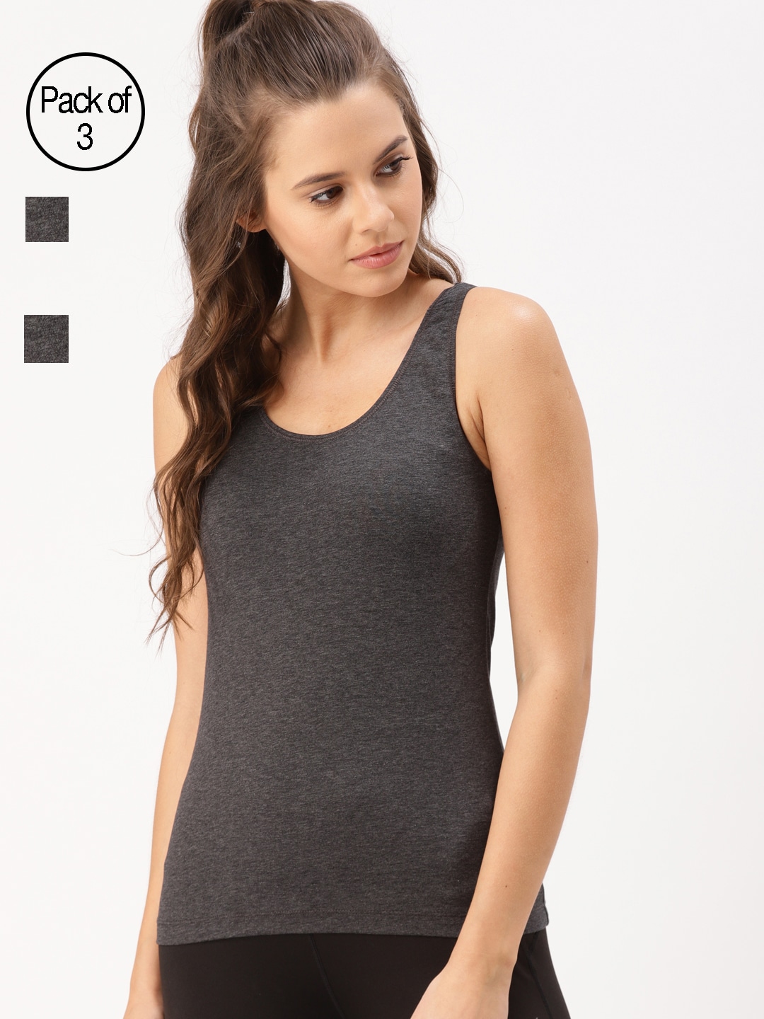 DressBerry Women Pack of 3 Grey Solid Tank Top