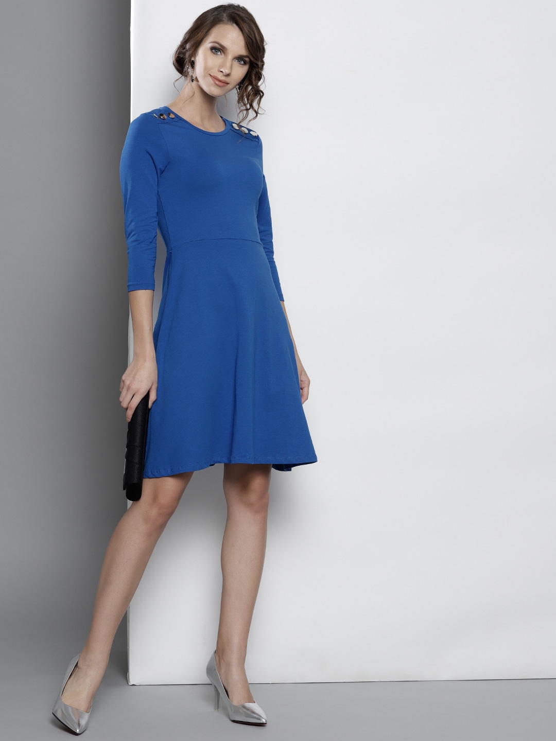 DOROTHY PERKINS Women Blue Solid Fit and Flare Dress