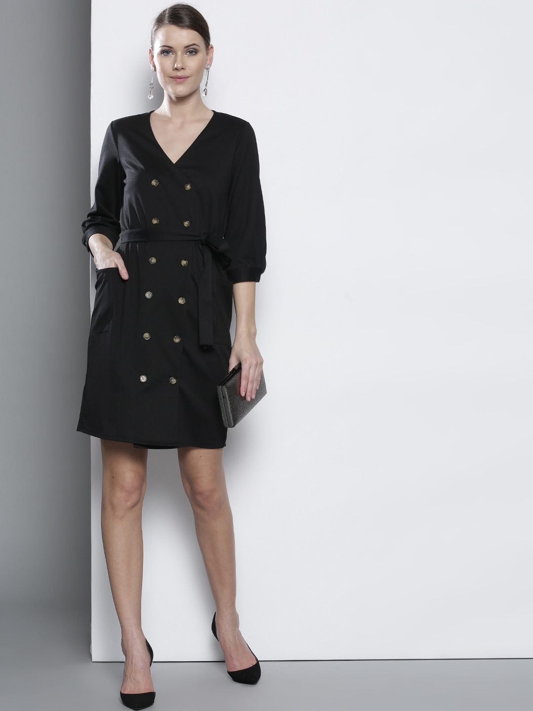 OYes Shopee | DOROTHY PERKINS Women Black Solid Wrap Dress