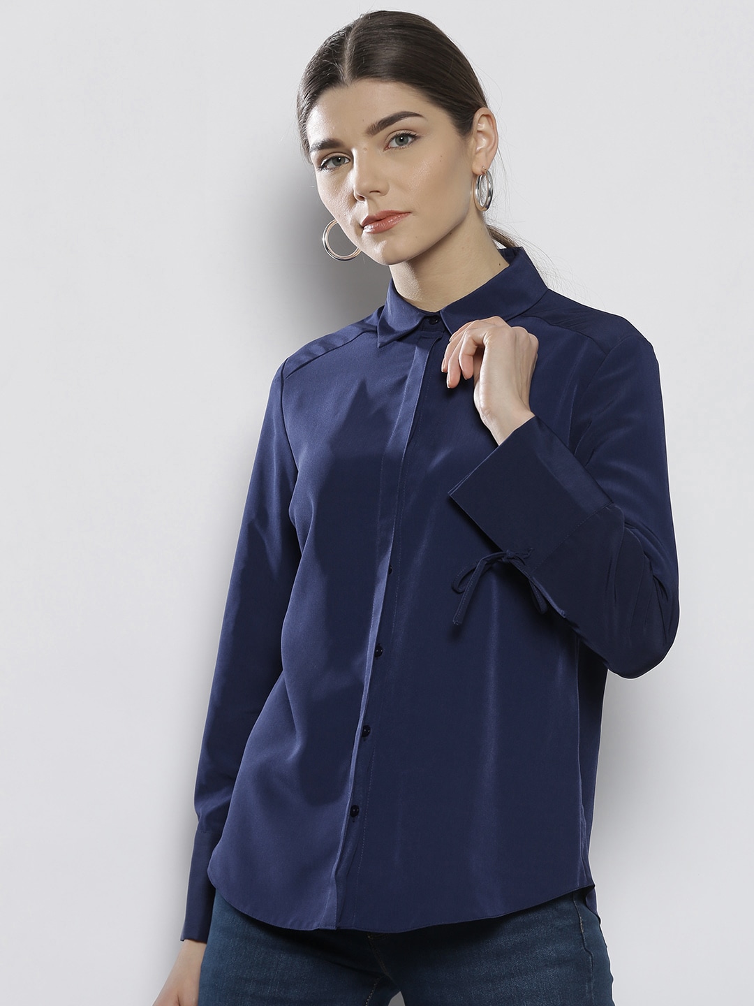 DOROTHY PERKINS Women Navy Blue Regular Fit Solid Casual Shirt