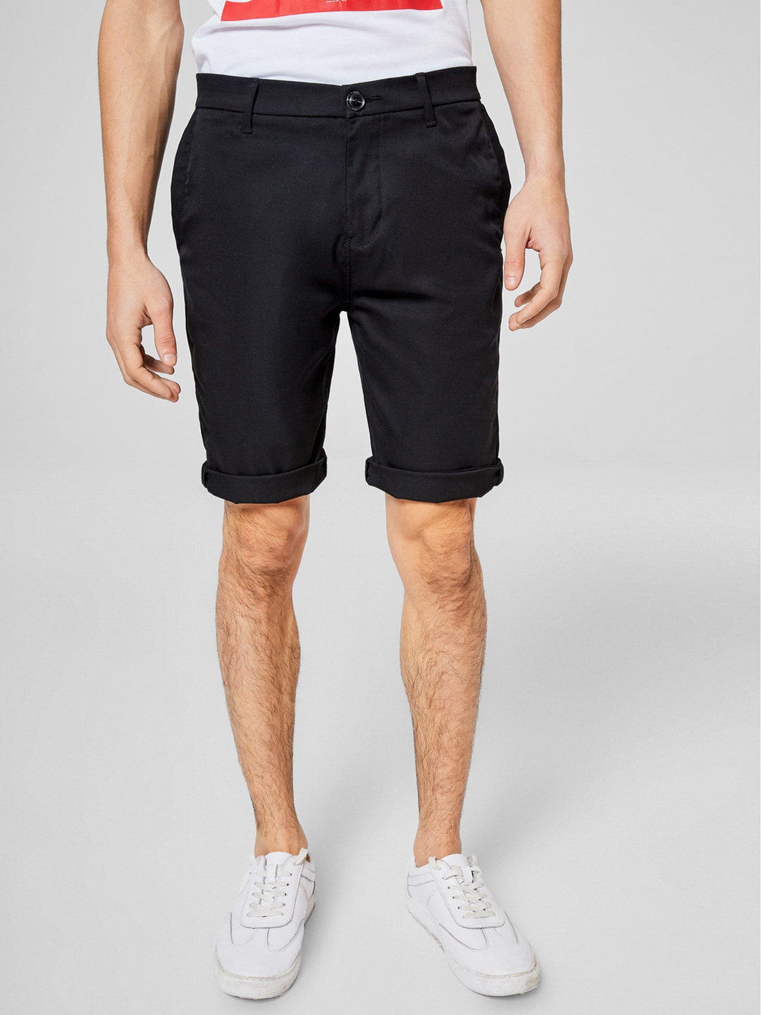 ESPRIT Men Black Solid Slim Fit Shorts