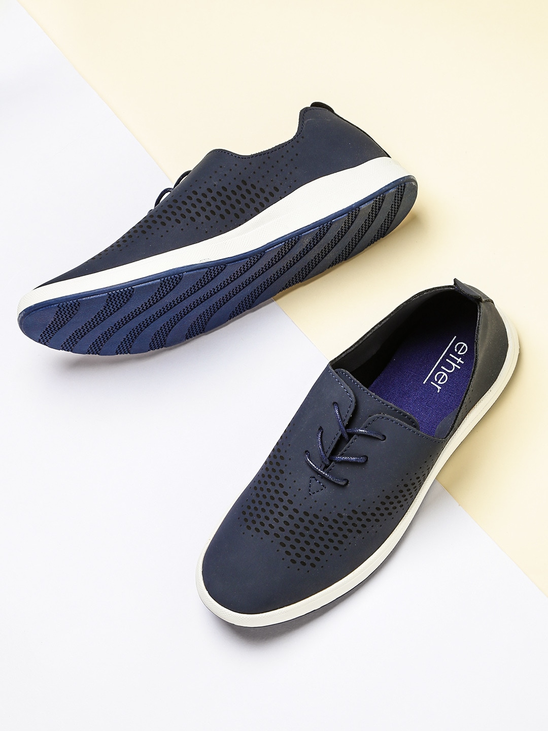 ether Men Navy Blue Textured Sneakers