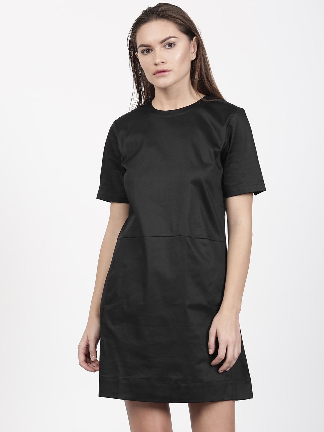 ether Women Black Solid A-Line Dress