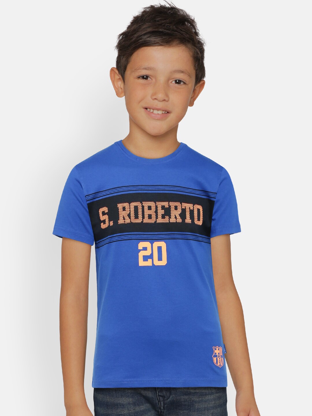 FC Barcelona Boys Blue Printed Round Neck T-shirt