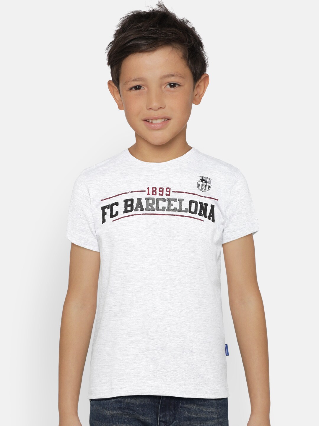 FC Barcelona Boys Grey Printed Round Neck T-shirt