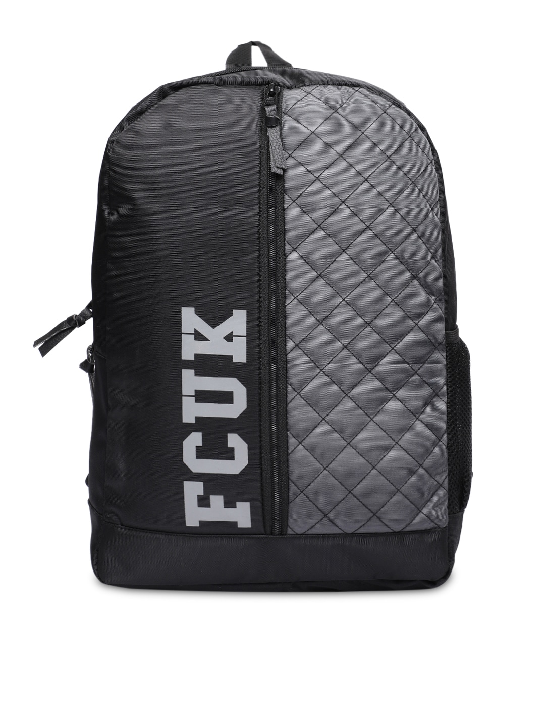 French Connection Unisex Black  Grey Colourblocked Backpack