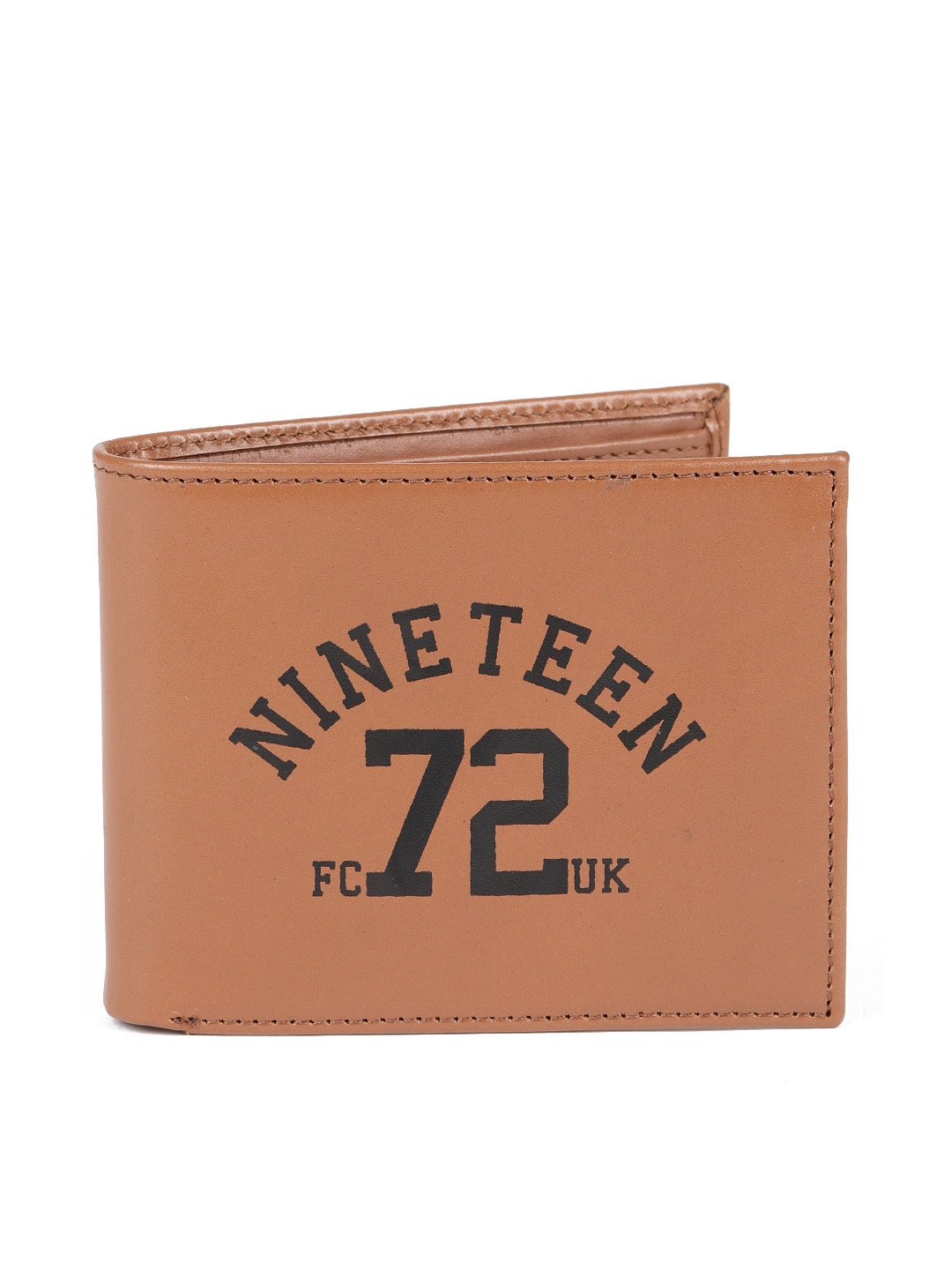 French Connection Men Tan Leather Printed Two Fold Wallet