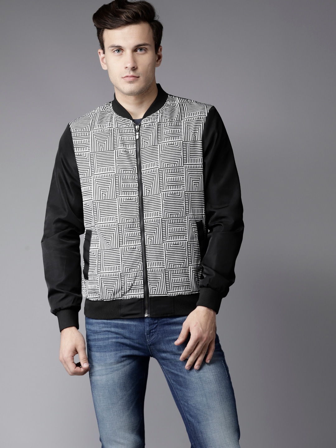 Flying Machine Men Black Printed Bomber Jacket