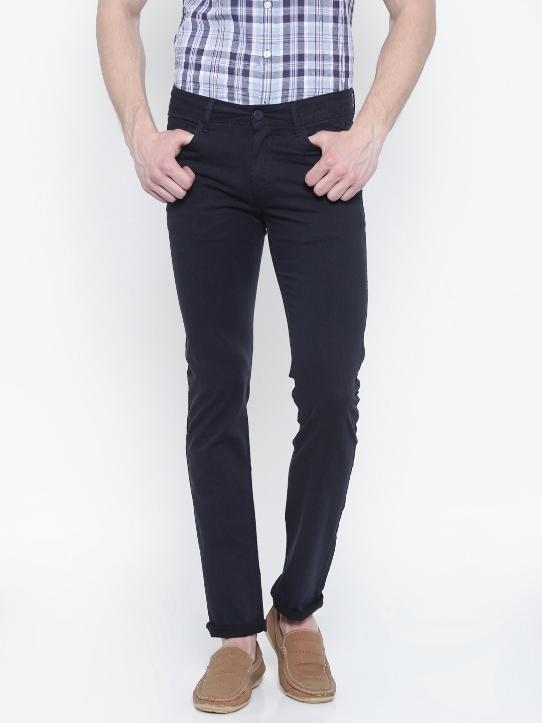 Flying Machine Men Navy Solid Slim Tapered Fit Chino Trousers