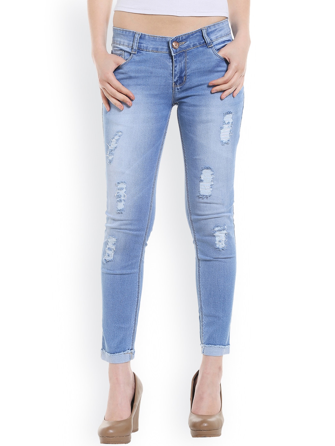 fungus Women Blue Slim Fit Low-Rise Highly Distressed Jeans