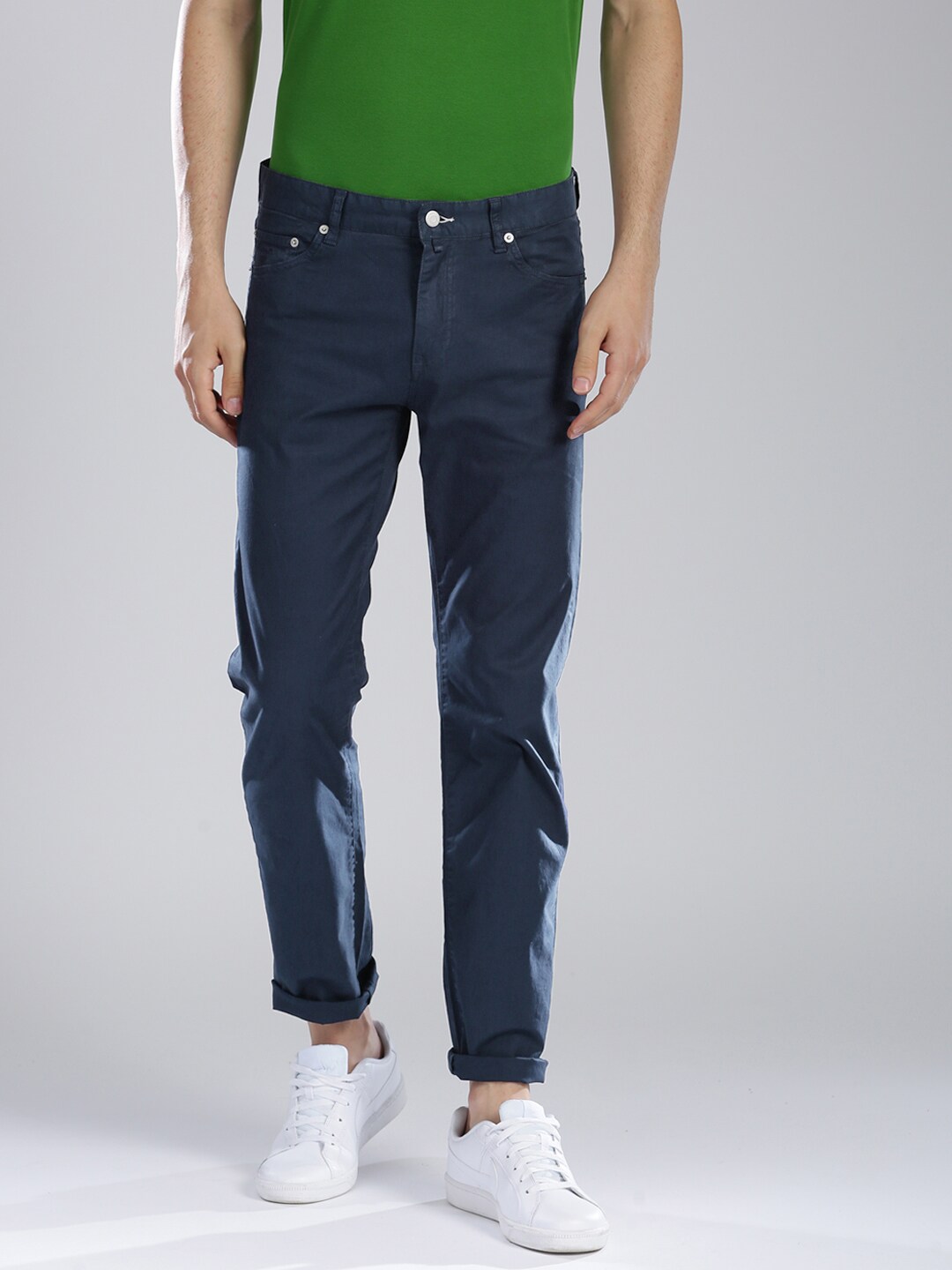 GANT Men Navy Slim Straight Fit Solid Chinos