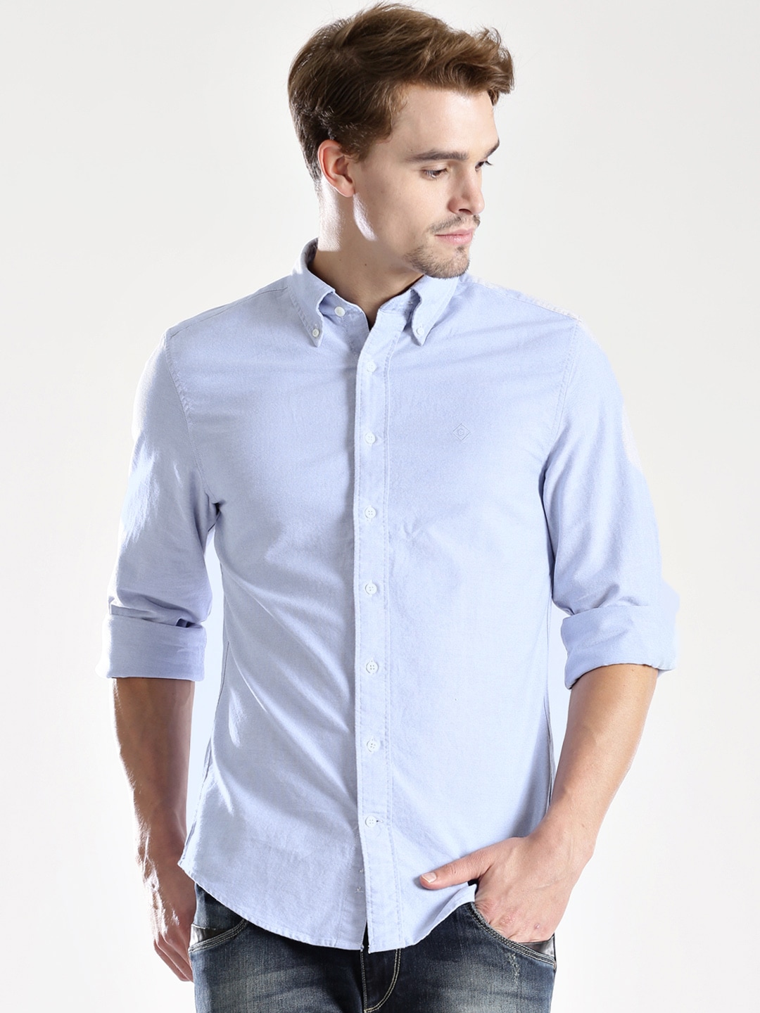 GANT Men Blue Solid Fitted Smart Casual Shirt