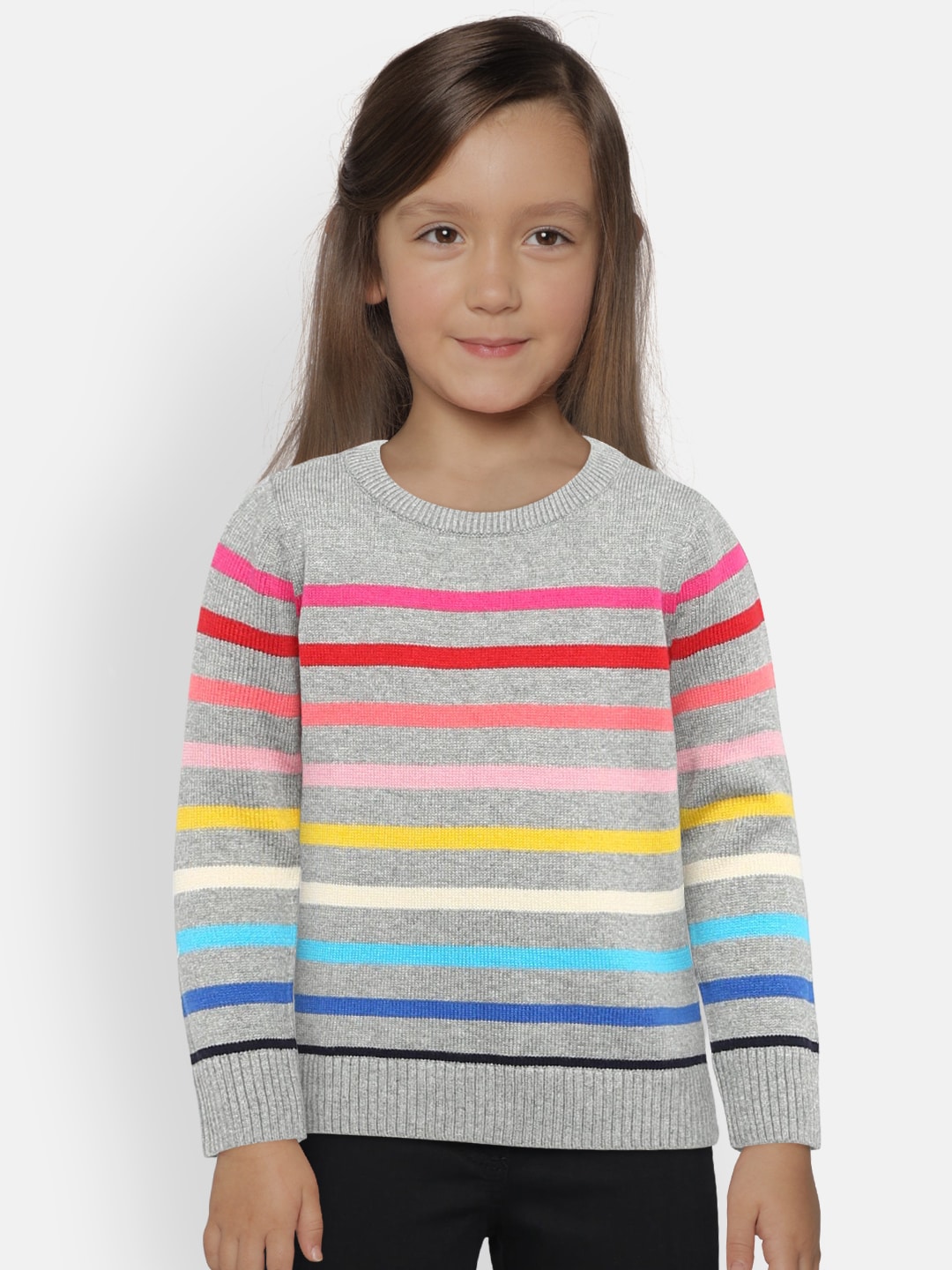 GAP Girls Grey Crazy Stripe Crewneck Sweater