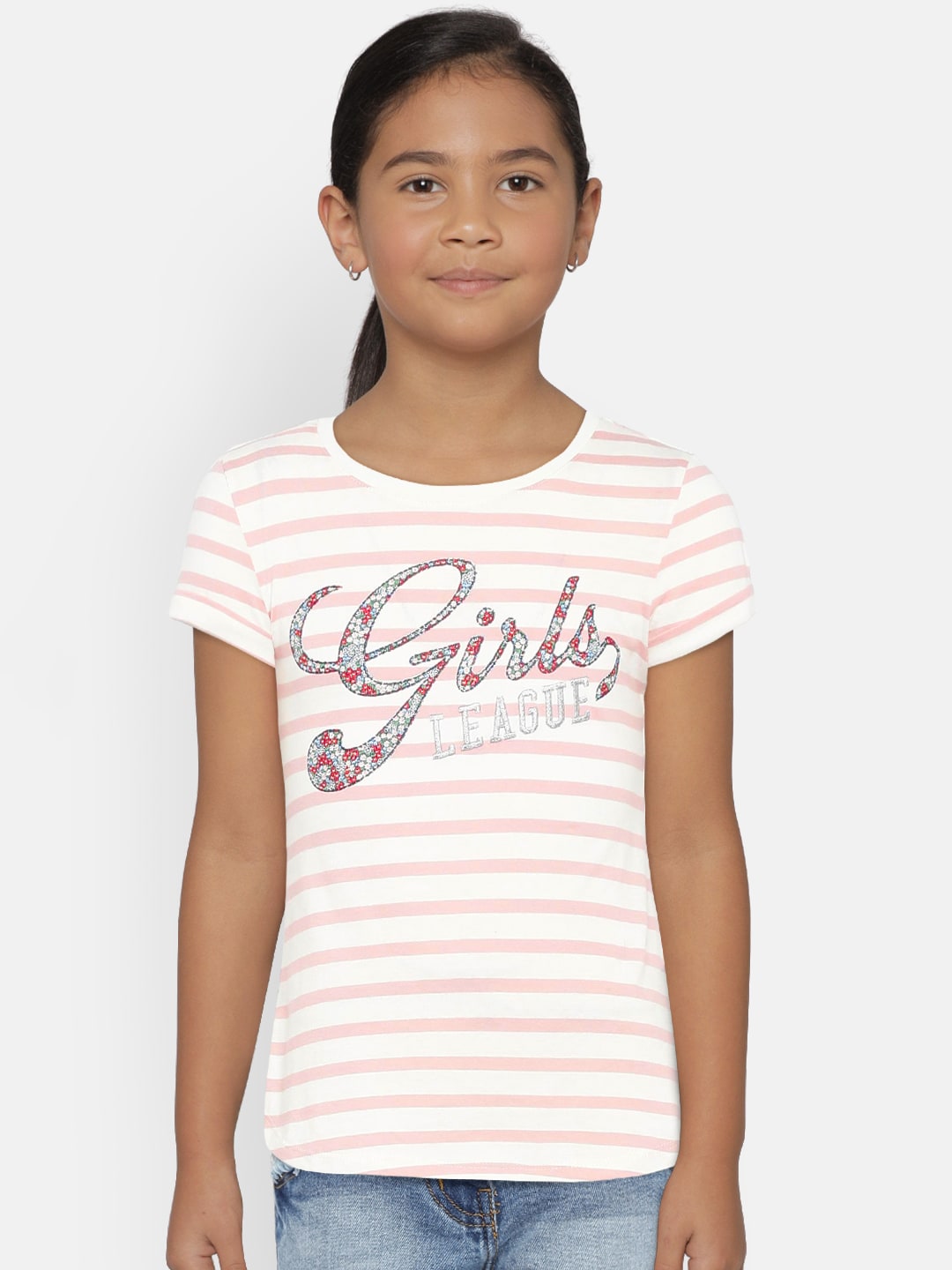 GAP Girls Pink Graphic Roll-Sleeve T-Shirt