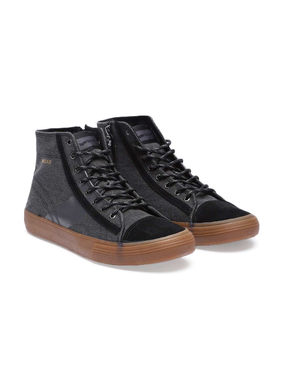 GAS Men Black Solid Mid-Top Sneakers