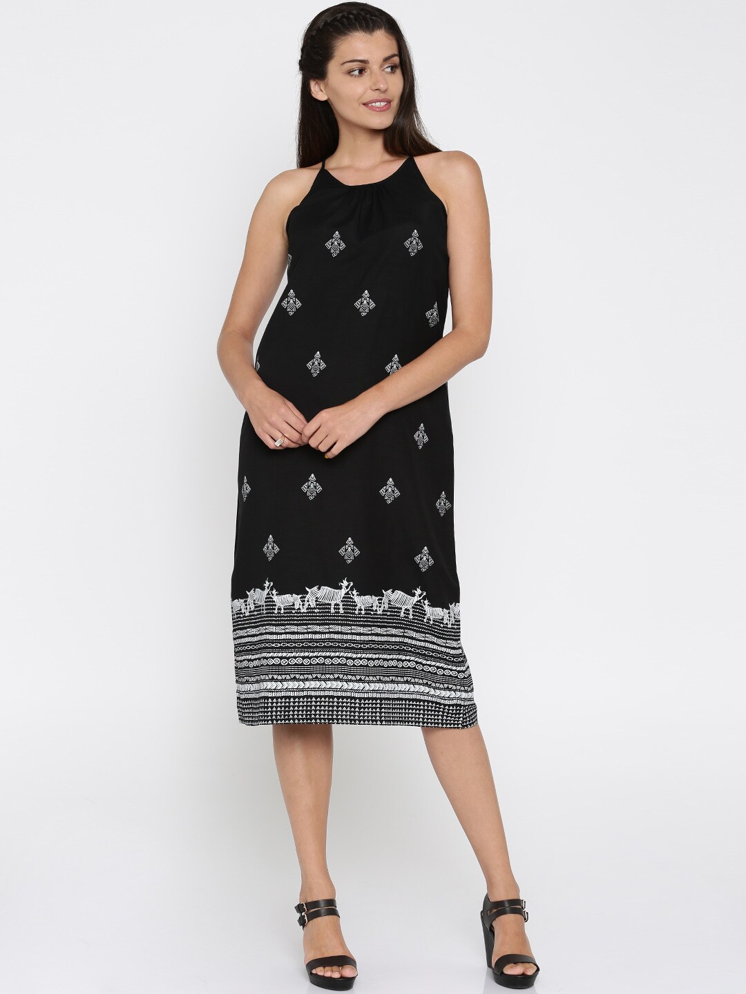 Global Desi Women Black Printed Maxi Dress